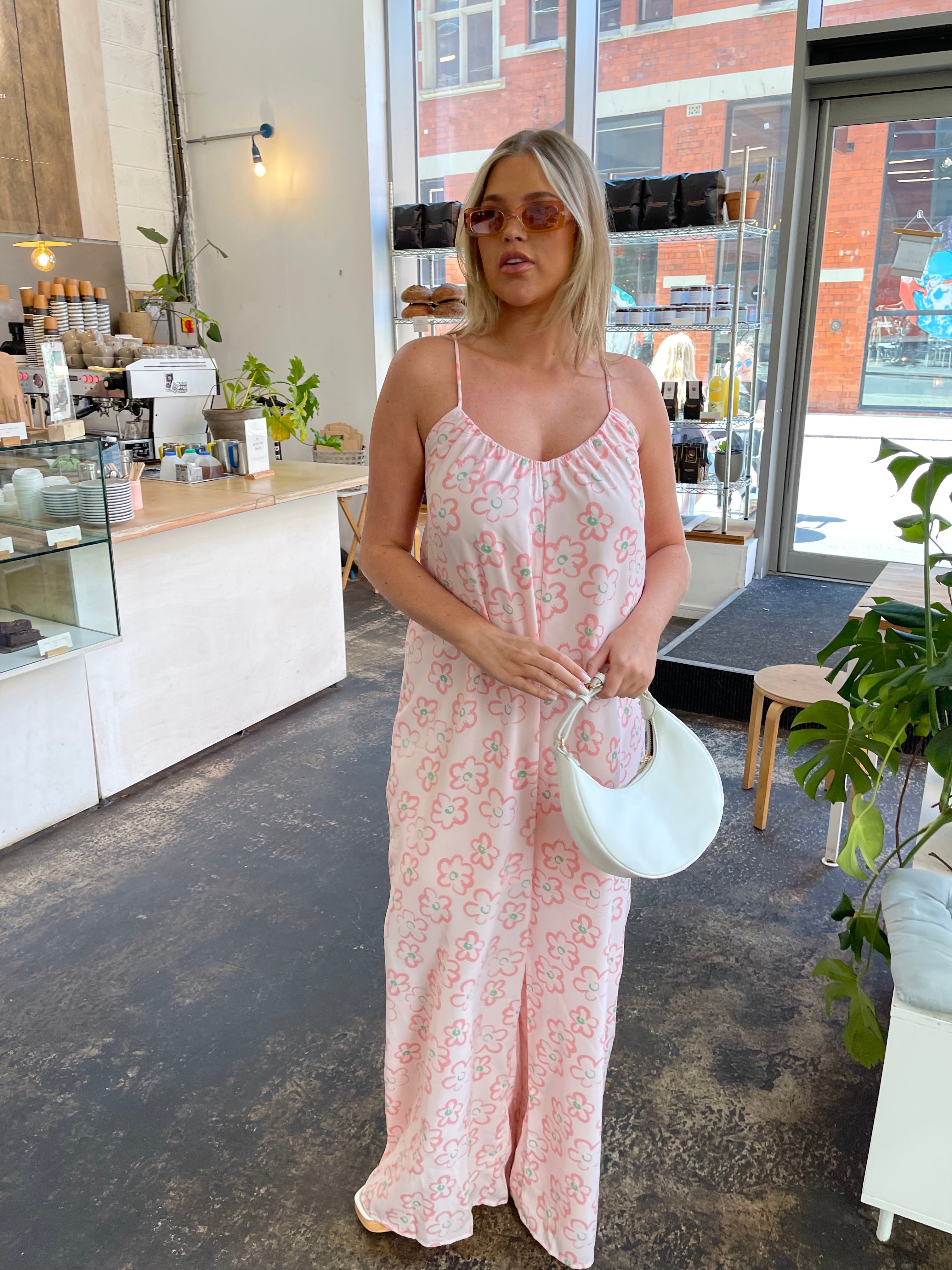 Pink Painted-Daisy Loose-Fit Lace-Up Jumpsuit
