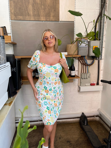 Retro Spring-Floral Bust Detail Mini-Dress
