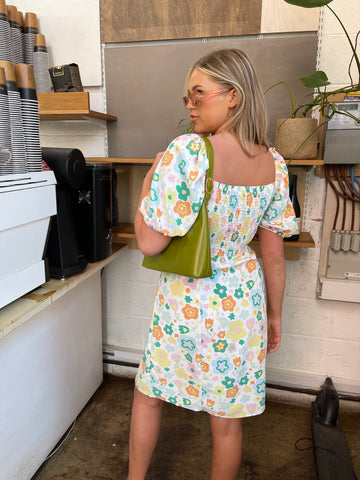 Retro Spring-Floral Bust Detail Mini-Dress
