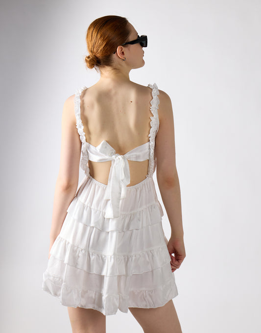 Off-White Shirred-Ruffle Mini-Dress