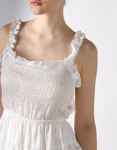 Off-White Shirred-Ruffle Mini-Dress