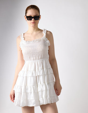 Off-White Shirred-Ruffle Mini-Dress