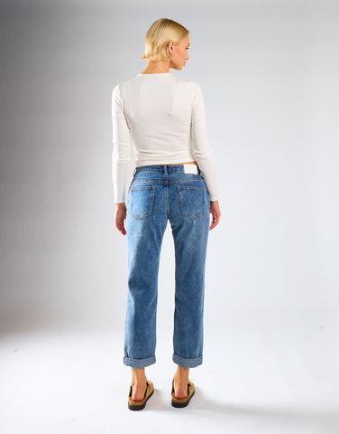 Mid Stone Distressed Low-Rise-Jeans