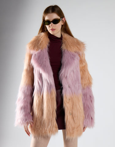 Collared Faux Fur Coat - Pastel Ombre