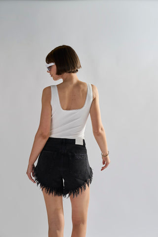 Black High-Waisted Distressed Denim-Shorts