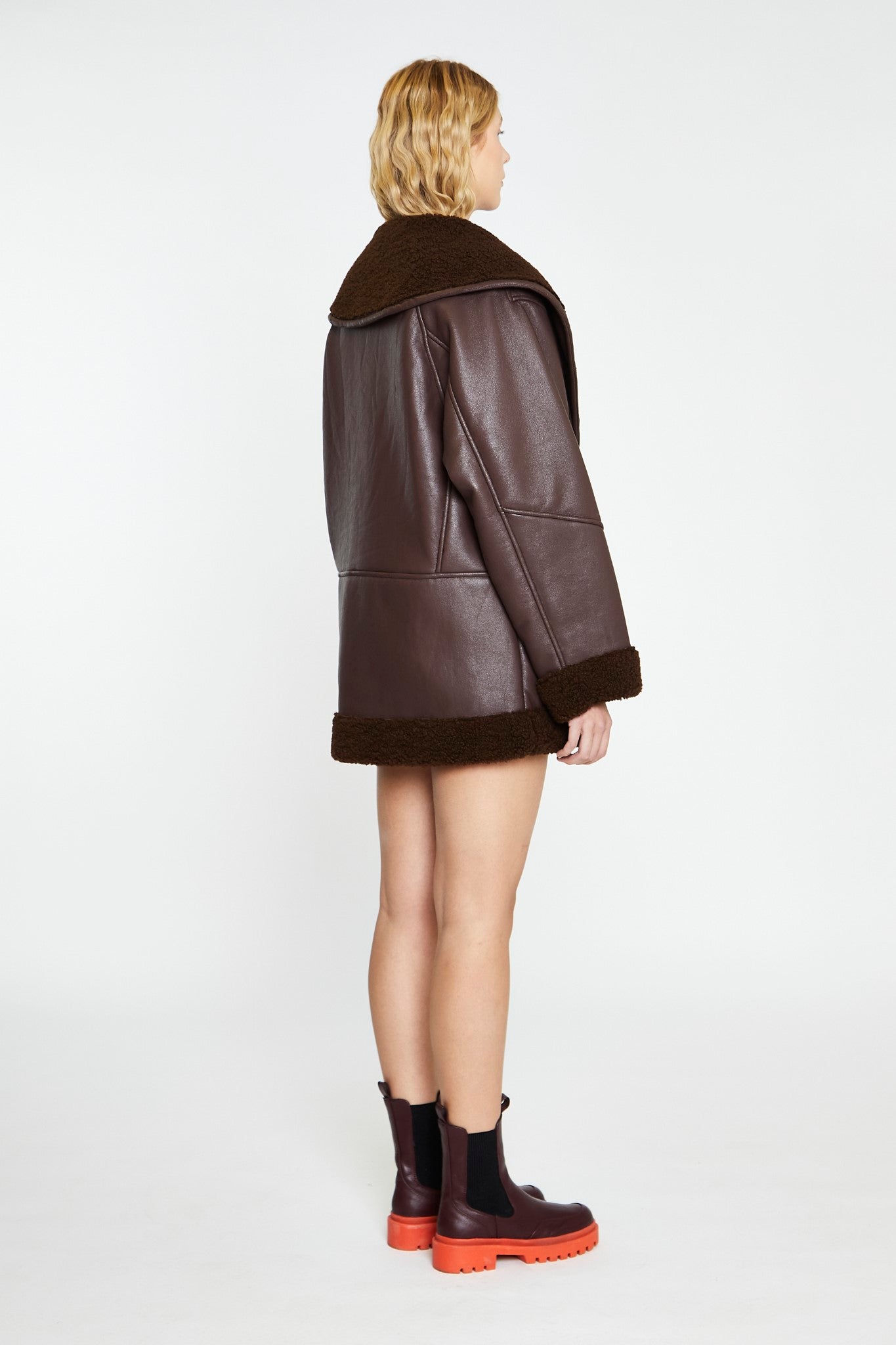 Rich-Brown Oversized Faux-Shearling -Coat