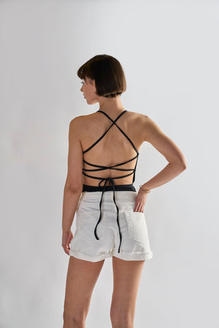White Turn-Up Denim-Shorts
