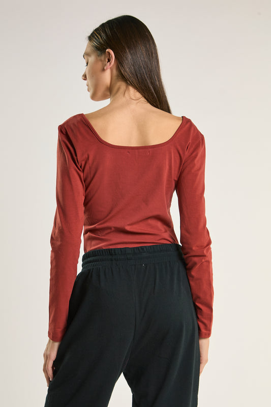 Umber Square-Neck Long-Sleeve-Bodysuit
