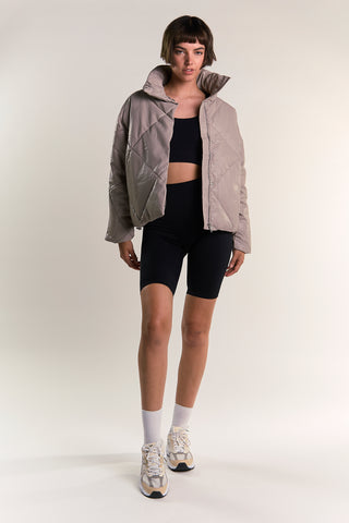 Grey Collared Long-Sleeve Puffer-Jacket