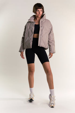 Grey Collared Long-Sleeve Puffer-Jacket