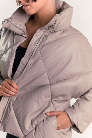 Grey Collared Long-Sleeve Puffer-Jacket