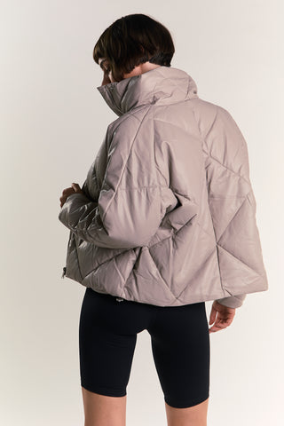 Grey Collared Long-Sleeve Puffer-Jacket