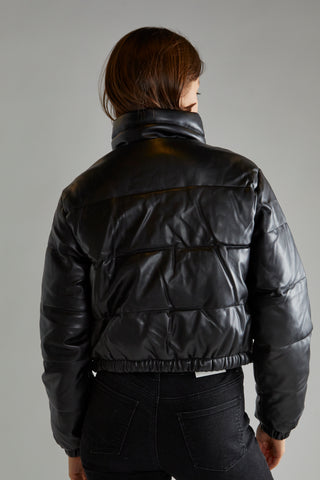 Black PU Puffer Cropped-Jacket