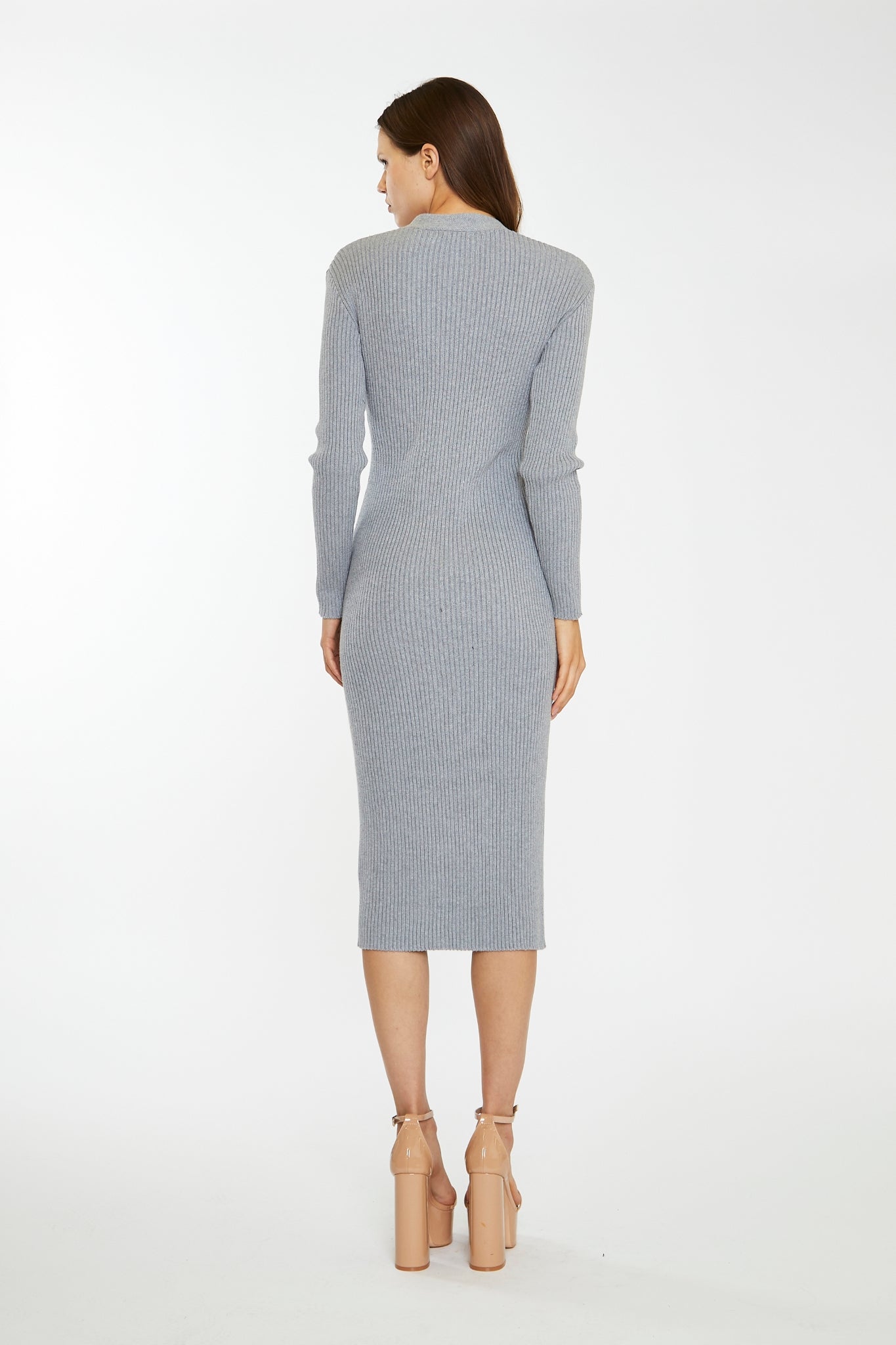 Grey-Marl Button-Down Knitted Midi-Dress