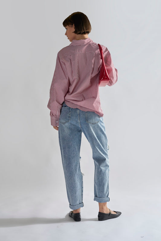Light Vintage Wash Distressed Boyfriend Jeans.