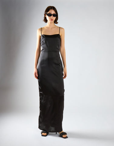 Black Satin Maxi-Dress