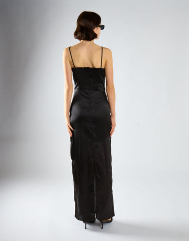 Black Satin Maxi-Dress