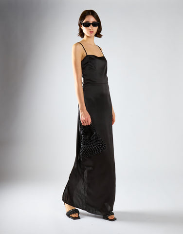Black Satin Maxi-Dress