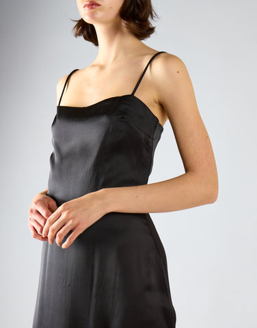 Black Satin Maxi-Dress