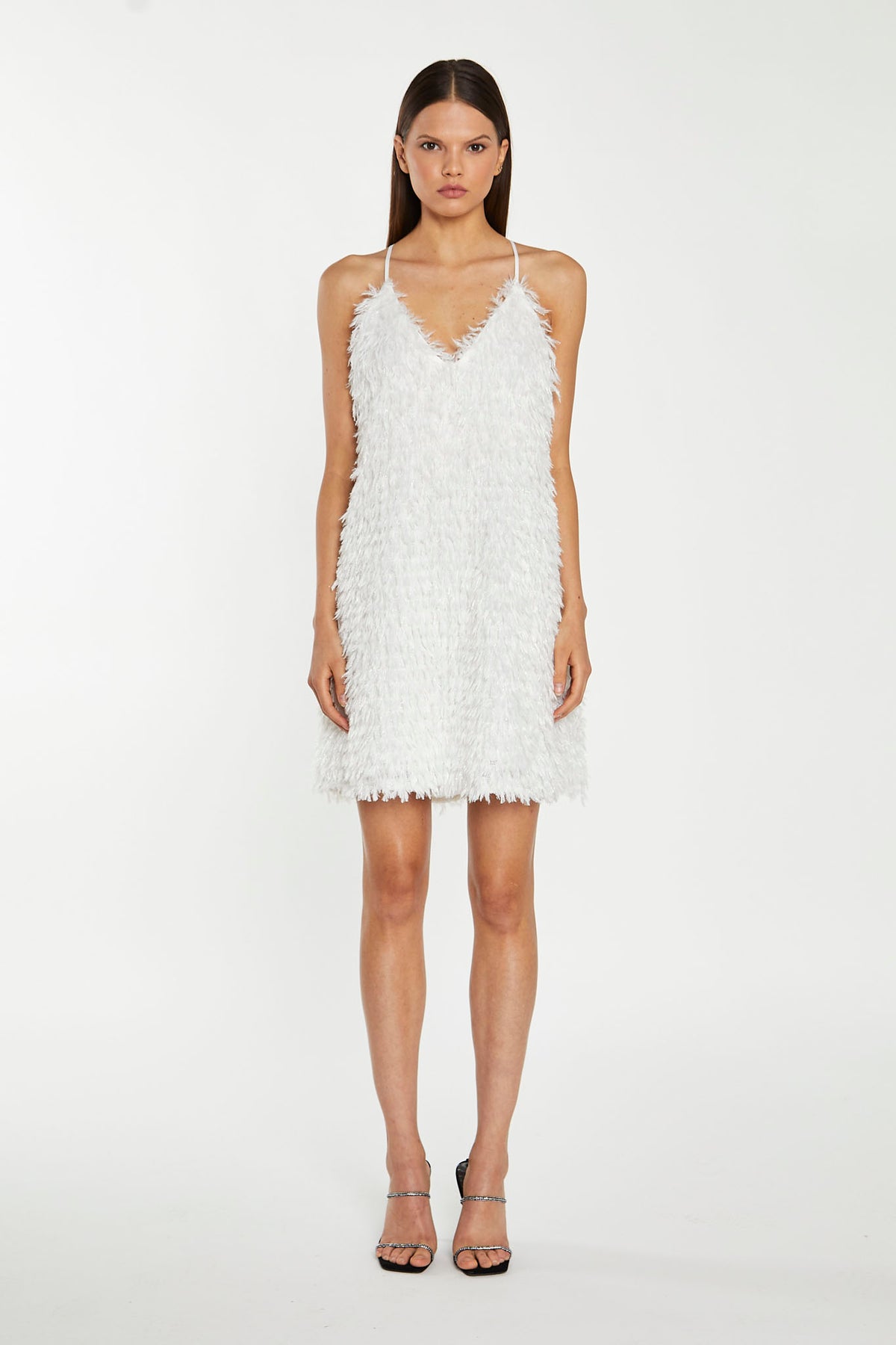 White Glitter Fringe Mini-Dress White Glitter Fringe Mini-Dress