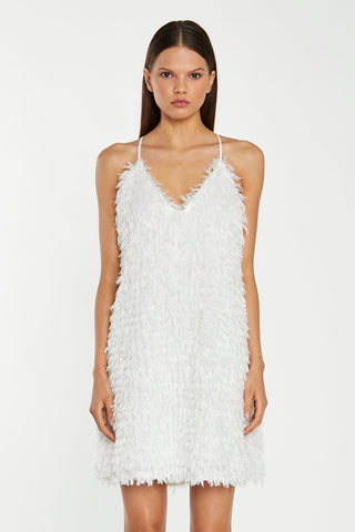 White Glitter Fringe Mini-Dress