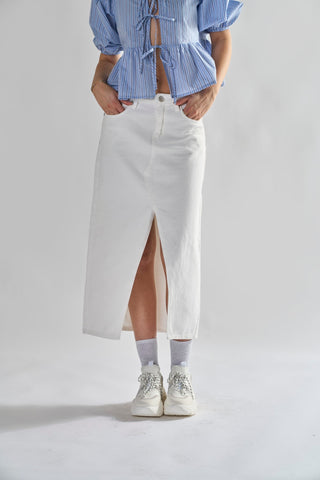 Off White Centre-Split Denim Maxi-Skirt