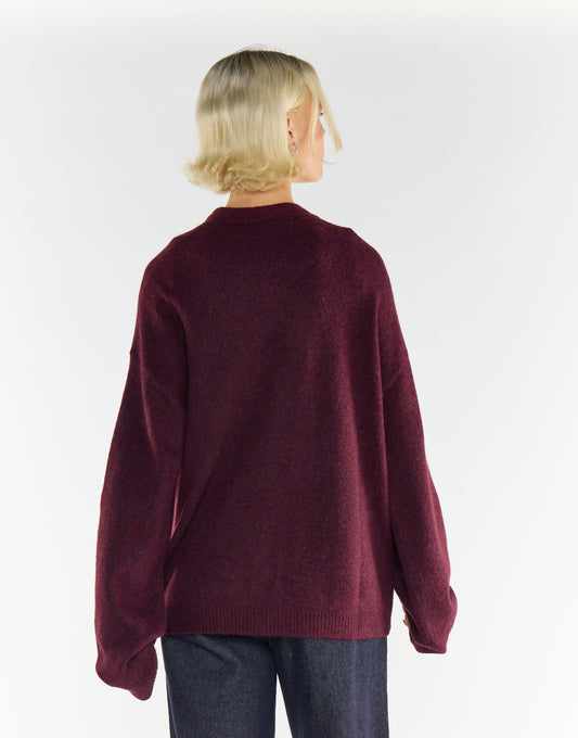 Burgundy Button-Front V-Neck Cardigan