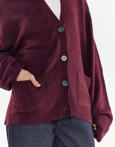 Burgundy Button-Front V-Neck Cardigan