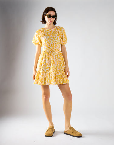 Yellow Texture Ditsy Open Back Mini Dress