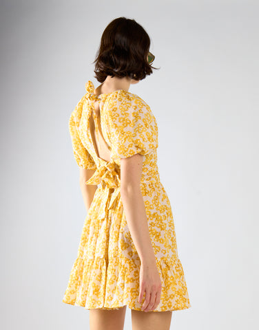 Yellow Texture Ditsy Open Back Mini Dress