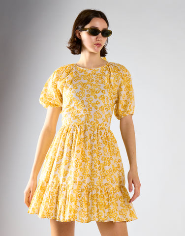 Yellow Texture Ditsy Open Back Mini Dress