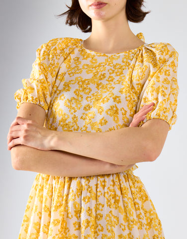 Yellow Texture Ditsy Open Back Mini Dress