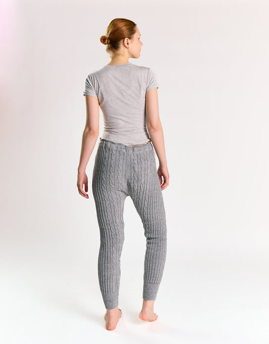 Grey Marl Ribbed High-Waist-Trousers