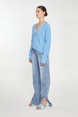 Cornflower Blue Button Down Cable Knit Cardigan