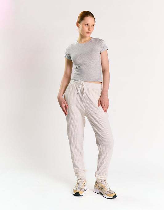 Glamorous White Relaxed Soft Ribbed Loungewear Trousers