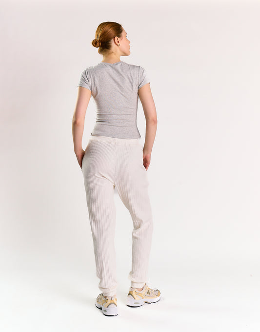 Glamorous White Relaxed Soft Ribbed Loungewear Trousers