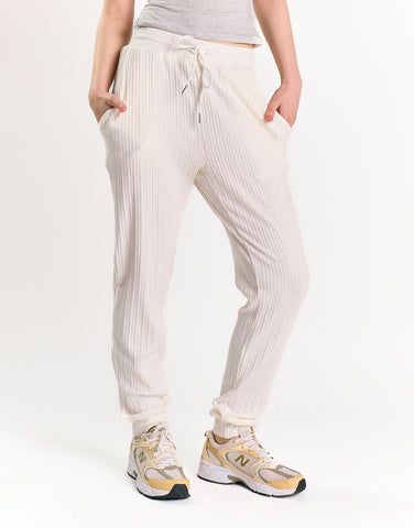 Glamorous White Relaxed Soft Ribbed Loungewear Trousers