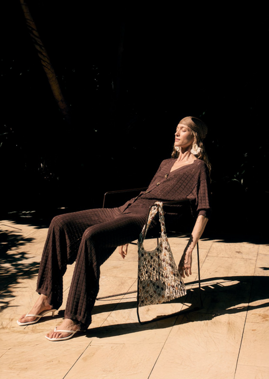 Brown Flared Knit Trousers