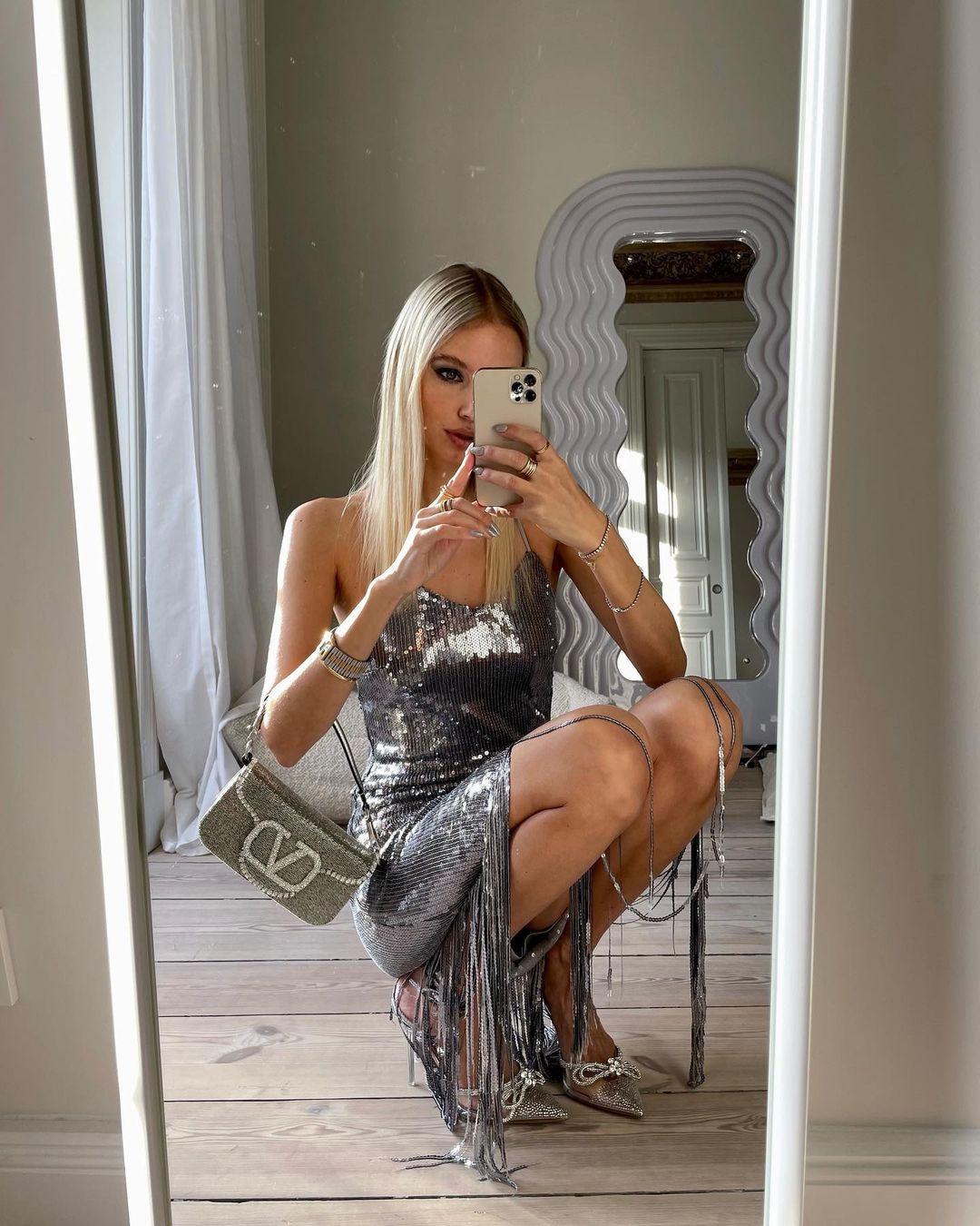 Glamorous Silver Sequin Fringe Cross Back Midi Dress Glamorous Silver Sequin Fringe Cross Back Midi Dress