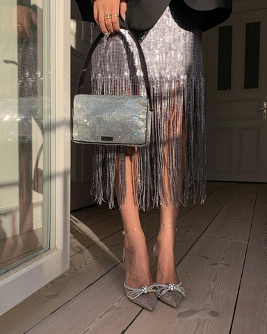 Glamorous Silver Sequin Fringe Cross Back Midi Dress Glamorous Silver Sequin Fringe Cross Back Midi Dress