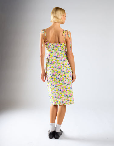 Bright-Watercolour Floral Milkmaid Midi-Dress