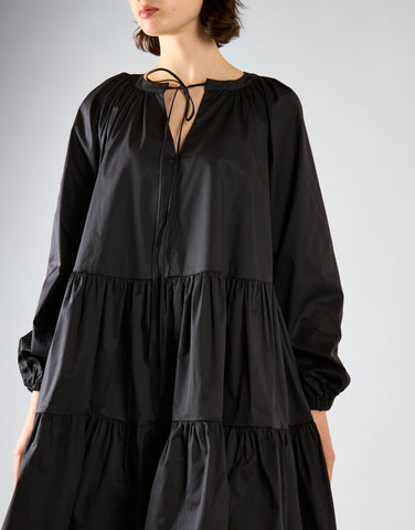 Black Cotton Long Sleeve Smock Dress