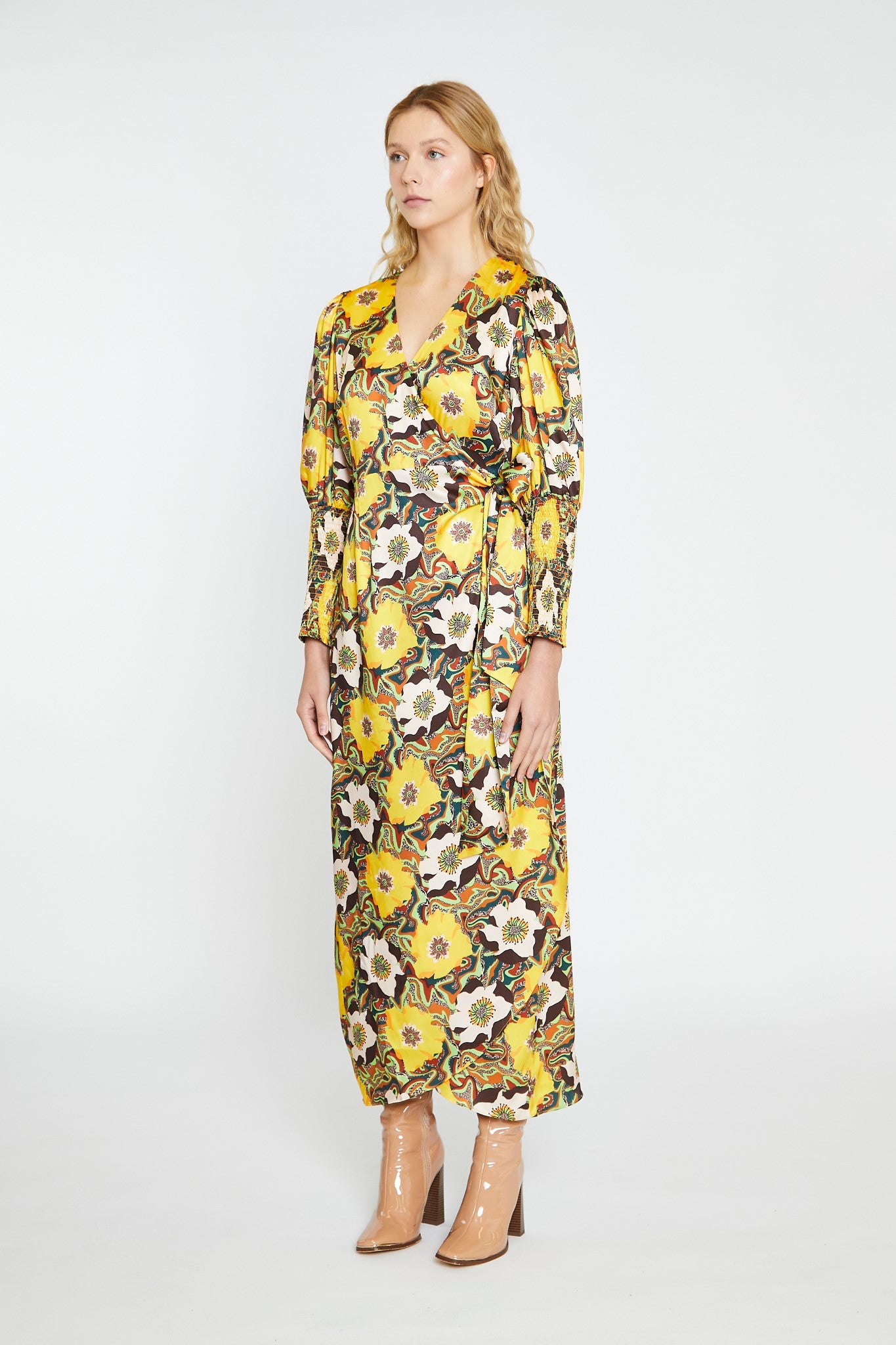Psychedelic Multi-Floral Wrap Maxi-Dress