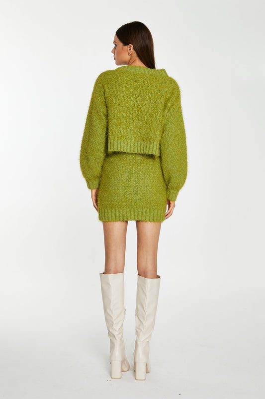 Grass-Green Cable-Knit Long Sleeve Jumper