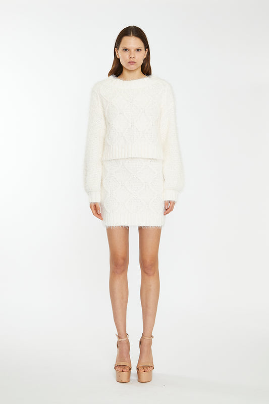 Glamorous Off White Knitted Mini Skirt