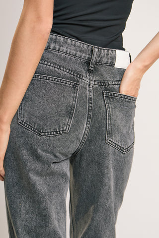 Black Acid-Wash Straight Leg Jeans