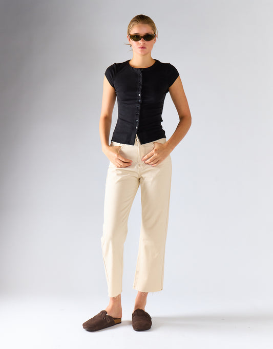 Dark Ecru High Waisted Straight Leg Jeans