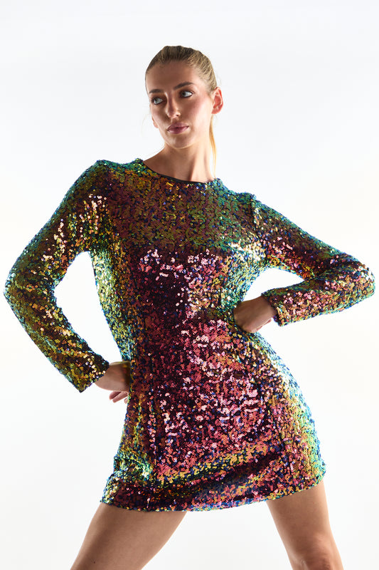 Glamorous Dark Iridescent Sequin Fitted Mini Dress