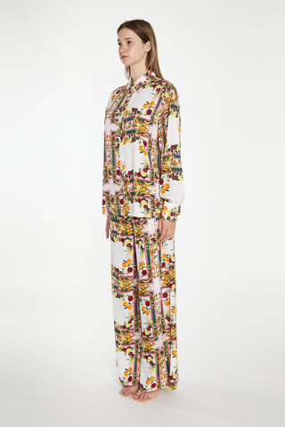 Citrus Scarf Print Wide Leg Trousers