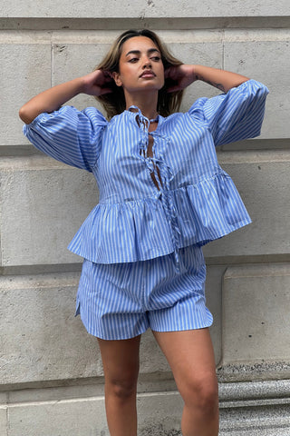 Blue-Stripe Side Split Shorts